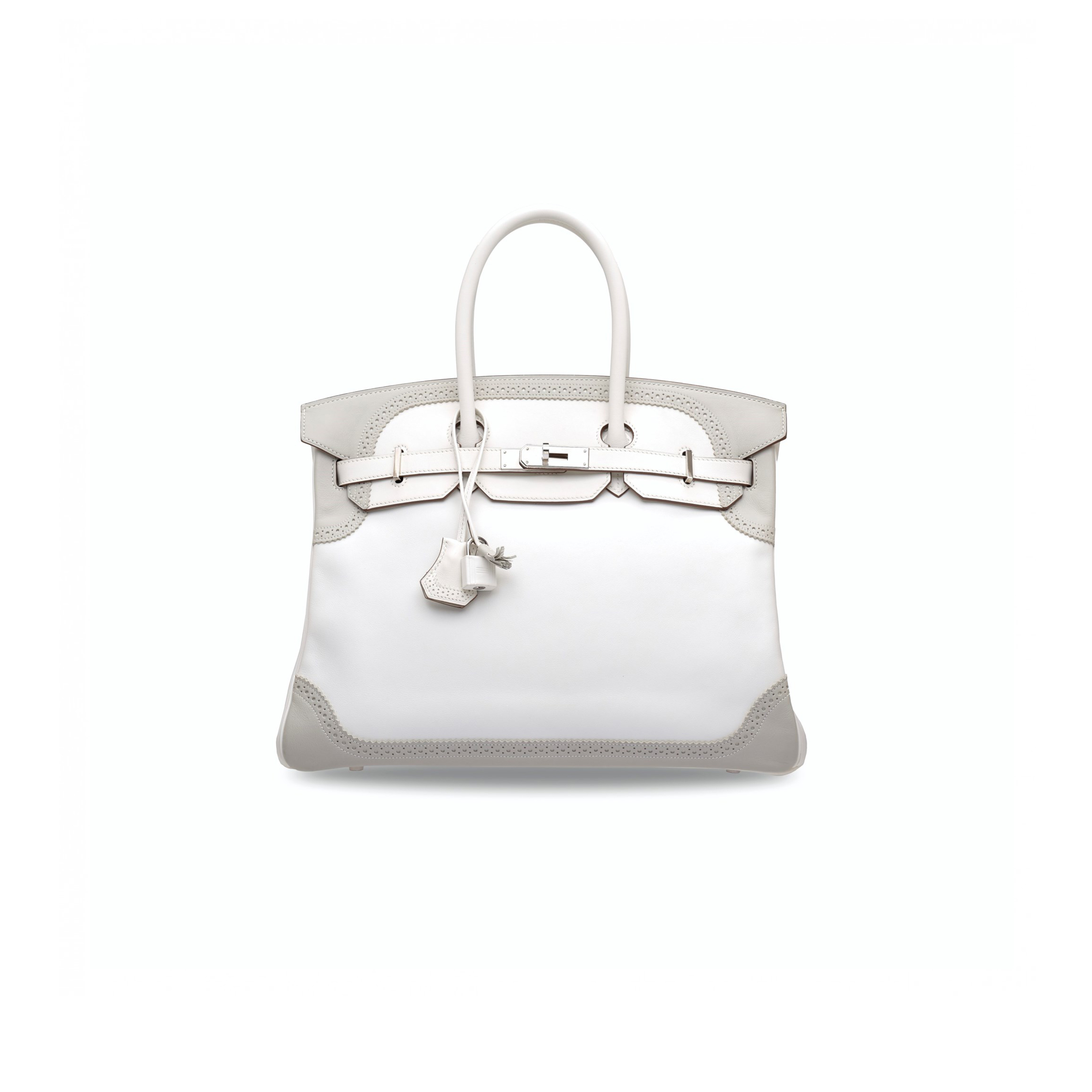 HERMÈS MASTER BIRKIN 30 SWIFT WHITE AND GREY WITH SILVER BUCKLE 321877 (30*22*15cm)